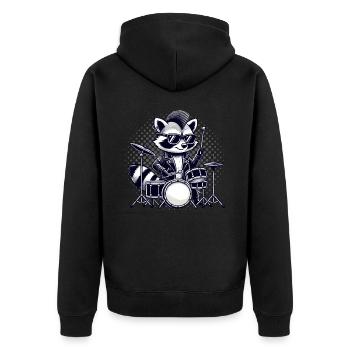 Schlagzeuger, Schlagzeug, Drummer, Musik, Waschbär - Unisex Premium Bio Zip Hoodie - Schwarz - Hinten - Nico (187cm)
