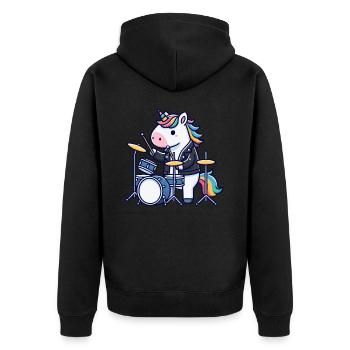 Schlagzeuger, Schlagzeug, Drummer, Musik & Einhorn - Unisex Premium Bio Zip Hoodie - Schwarz - Hinten - Nico (187cm)