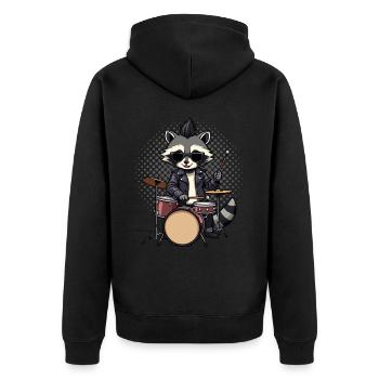 Schlagzeuger, Schlagzeug, Drummer, Musik,Waschbär - Unisex Premium Bio Zip Hoodie - Schwarz - Hinten - Nico (187cm)