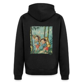 Chinese Children: Hike in the Bamboo Forest - Unisex Premium Organic Zip Hoodie - black - Back - Nico (187cm)