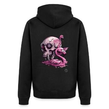 Pink Primate Skull & Flamingo: Tropical Vibes - Unisex Premium Organic Zip Hoodie - black - Back - Nico (187cm)