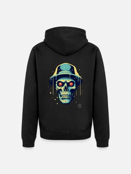 Funny cool skull with hat - Unisex Premium Organic Zip Hoodie - black