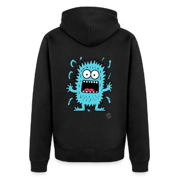 Funny, cute little blue monster - Unisex Premium Organic Zip Hoodie - black - Back - Nico (187cm)