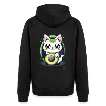 Avocato: Die süßeste Katze trifft Avocado - Unisex Premium Bio Zip Hoodie - Schwarz - Hinten - Nico (187cm)