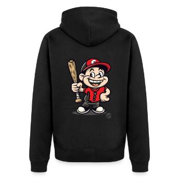 lustiger Retro-Cartoon-Typ spielt Baseball - Unisex Premium Bio Zip Hoodie - Schwarz - Hinten - Nico (187cm)