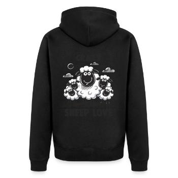 Funny Sheep Crazy Sheep Love - Unisex Premium Organic Zip Hoodie - black - Back - Nico (187cm)