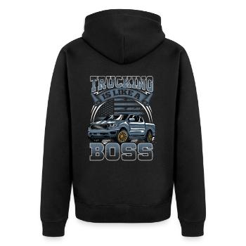 Trucking is like a Redneck - Unisex Premium Bio Zip Hoodie - Schwarz - Hinten - Nico (187cm)