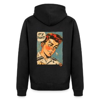 Vintage 50er-Jahre Cartoon-Junge: Das ist eng! - Unisex Premium Bio Zip Hoodie - Schwarz - Hinten - Nico (187cm)
