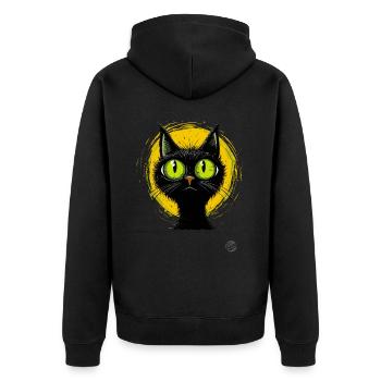 Grüne Augen: Retro Cartoon-Katze - Unisex Premium Bio Zip Hoodie - Schwarz - Hinten - Nico (187cm)