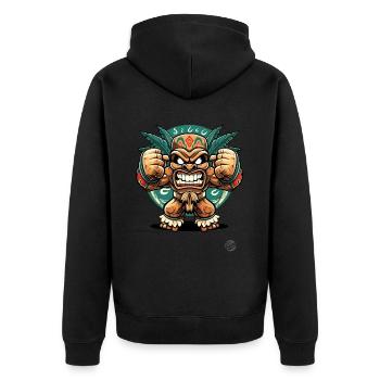 Wütender Maya-Aztekischer Dschungel-Tiki-Gott - Unisex Premium Bio Zip Hoodie - Schwarz - Hinten - Nico (187cm)