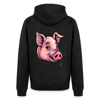 Lustiges rosa Schwein - Unisex Premium Bio Zip Hoodie - Schwarz - Hinten - Nico (187cm)
