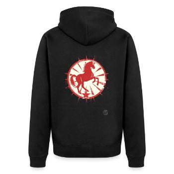 Solzialismus Propaganda Pferd - Unisex Premium Bio Zip Hoodie - Schwarz - Hinten - Nico (187cm)
