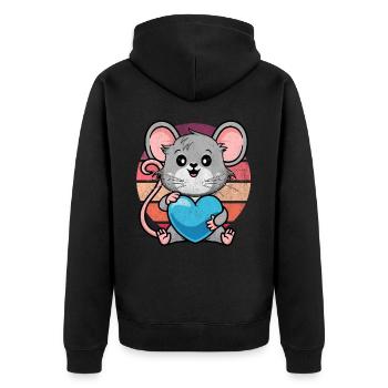 Ratte mit blauem Herz - Unisex Premium Bio Zip Hoodie - Schwarz - Hinten - Nico (187cm)