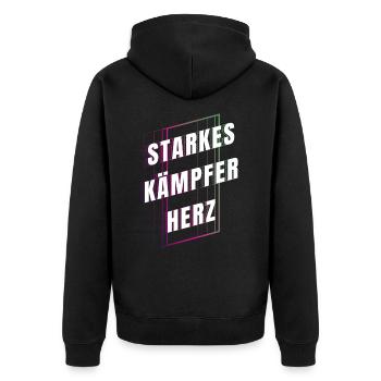 Starkes Kämpferherz - Glücksbringer - Mut machen - Unisex Premium Bio Zip Hoodie - Schwarz - Hinten - Nico (187cm)