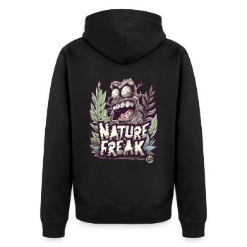 Wildes "Nature Freak" Design für Naturliebhaber - Unisex Premium Bio Zip Hoodie - Schwarz - Hinten - Nico (187cm)