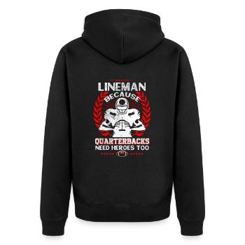 Lineman, Denn Auch Quarterbacks Brauchen Heros - Unisex Premium Bio Zip Hoodie - Schwarz - Hinten - Nico (187cm)