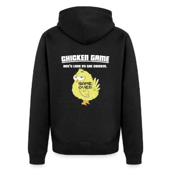 Hühnerspiel Do Not Look Lustig - Unisex Premium Bio Zip Hoodie - Schwarz - Hinten - Nico (187cm)