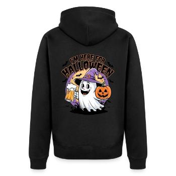 Lustiger Geist I'm here for Halloween - Unisex Premium Organic Zip Hoodie - black - Back - Nico (187cm)