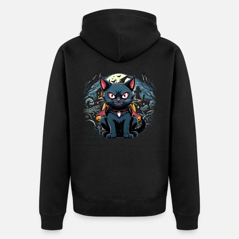 Chat noir d’Halloween en vampire - Veste à capuche bio Premium Unisexe - noir