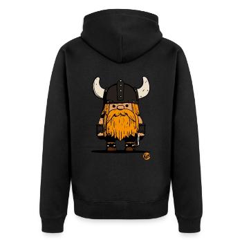 Kleiner Gnom Krieger Wikinger - Unisex Premium Bio Zip Hoodie - Schwarz - Hinten - Nico (187cm)