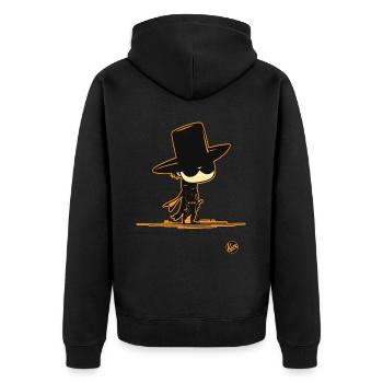 Kleiner Z – Western-Held - Unisex Premium Bio Zip Hoodie - Schwarz - Hinten - Nico (187cm)
