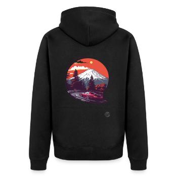 Mount Fuji JDM Rennwagen - Unisex Premium Bio Zip Hoodie - Schwarz - Hinten - Nico (187cm)