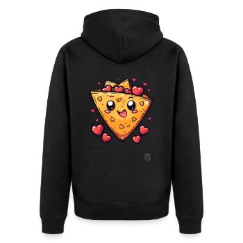 Liebe, Nachos und Herzen - Unisex Premium Bio Zip Hoodie - Schwarz - Hinten - Nico (187cm)