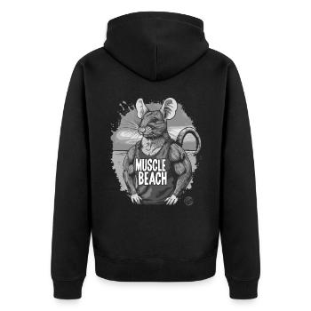 Retro Bodybuilder Muskel Strand Ratte - Unisex Premium Bio Zip Hoodie - Schwarz - Hinten - Nico (187cm)