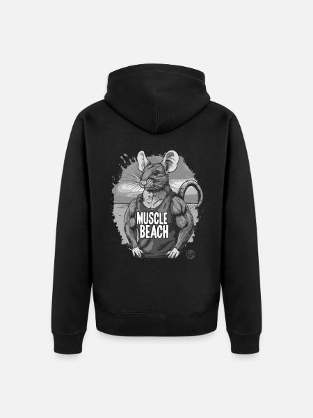 Retro Bodybuilder Muscle Beach Rat - Unisex Premium Organic Zip Hoodie - black