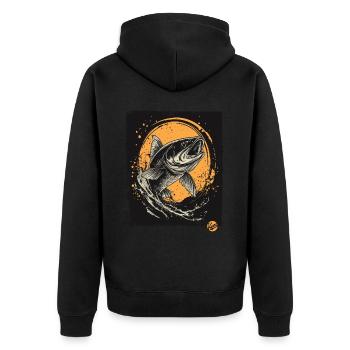 Für Angler beim Fischen, ein Fisch - Unisex Premium Bio Zip Hoodie - Schwarz - Hinten - Nico (187cm)