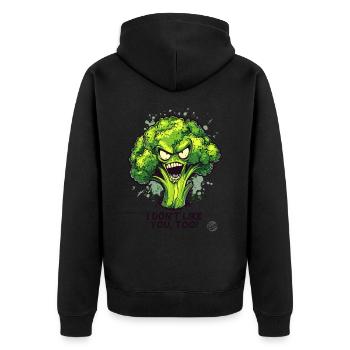 Niemand mag Brokkoli - Unisex Premium Bio Zip Hoodie - Schwarz - Hinten - Nico (187cm)