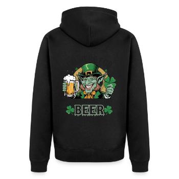 St. Patrick`s Day Beer Leprechaun Kobold Bier - Unisex Premium Bio Zip Hoodie - Schwarz - Hinten - Nico (187cm)