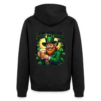 St. Patrick`s Day Beer Leprechaun Kobold Bier - Unisex Premium Bio Zip Hoodie - Schwarz - Hinten - Nico (187cm)