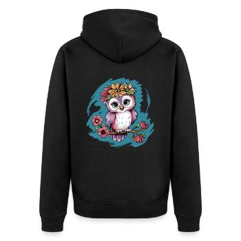 Niedliche Eule Vogel Federn Blumen für einen - Unisex Premium Bio Zip Hoodie - Schwarz - Hinten - Nico (187cm)