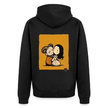 Pan küsst ein Mädchen im Labyrinth - Unisex Premium Bio Zip Hoodie - Schwarz - Hinten - Nico (187cm)