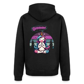 Ohmmm Yoga Einhorn I Meditation Entspannung - Unisex Premium Bio Zip Hoodie - Schwarz - Hinten - Nico (187cm)