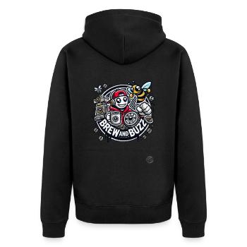 Kaffee- und Musikliebhaber Design mit Biene - Unisex Premium Bio Zip Hoodie - Schwarz - Hinten - Nico (187cm)