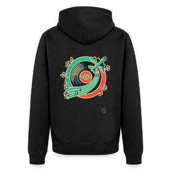 Musique rétro et design de voyage « Plate & Airplane » - Veste à capuche bio Premium Unisexe - noir - Dos - Nico (187cm)