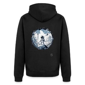 Futuristische Astronaut "Entdecker der Zukunft" - Unisex Premium Bio Zip Hoodie - Schwarz - Hinten - Nico (187cm)