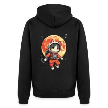 Katze, Weltraum, Astronaut, Weltall, Kawaii - Unisex Premium Bio Zip Hoodie - Schwarz - Hinten - Nico (187cm)