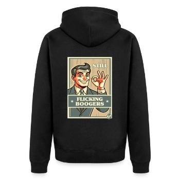 immer noch Popel schnippen im Retro-Cartoon-Stil - Unisex Premium Bio Zip Hoodie - Schwarz - Hinten - Nico (187cm)