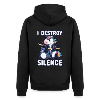 Schlagzeuger, Schlagzeug, Drummer, Musik & Einhorn - Unisex Premium Bio Zip Hoodie - Schwarz - Hinten - Nico (187cm)