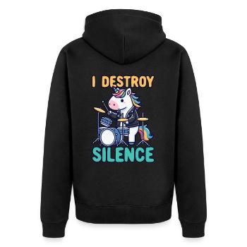 Schlagzeuger, Schlagzeug, Drummer, Musik & Einhorn - Unisex Premium Bio Zip Hoodie - Schwarz - Hinten - Nico (187cm)