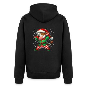 Christmas Cow Elf Funny Cow Lover Farmer - Unisex Premium Organic Zip Hoodie - black - Back - Nico (187cm)