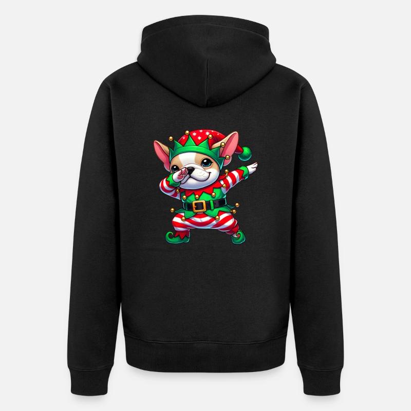 Noël Bouledogue Français Elfe Drôle - Veste à capuche bio Premium Unisexe - noir