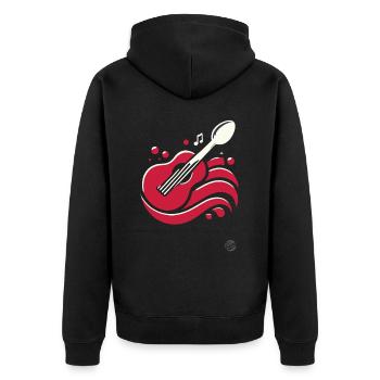 Musik und Essen vereint: Löffel-Gitarre - Unisex Premium Bio Zip Hoodie - Schwarz - Hinten - Nico (187cm)
