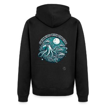 Mond und Flut, im Ozean Schwimmen mit Fischen - Unisex Premium Bio Zip Hoodie - Schwarz - Hinten - Nico (187cm)