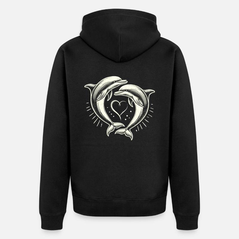 Dauphin, Dauphins Mignons, Coeur - Veste à capuche bio Premium Unisexe - noir