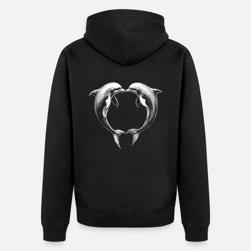Dauphin, Dauphins Mignons, Coeur - Veste à capuche bio Premium Unisexe - noir