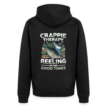 Crappie Therapy Reeling In The Good Times - Unisex Premium Bio Zip Hoodie - Schwarz - Hinten - Nico (187cm)